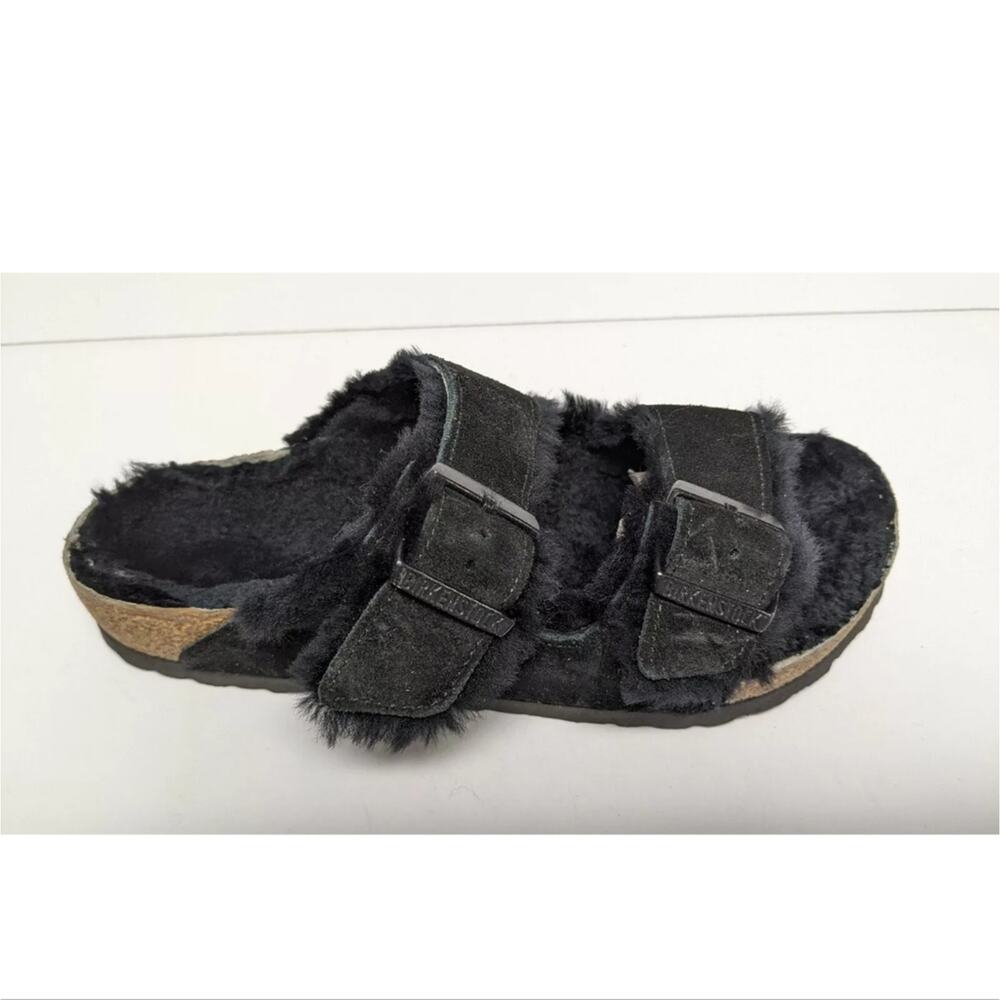 Birkenstock Arizona Fur Slide Sandals, Black Suede, Women's 8 M (EU 39)